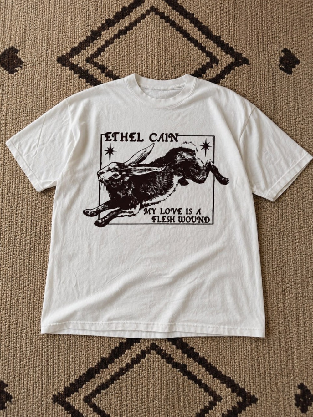 Gildan White Graphic Tee with Black Hare Illustration